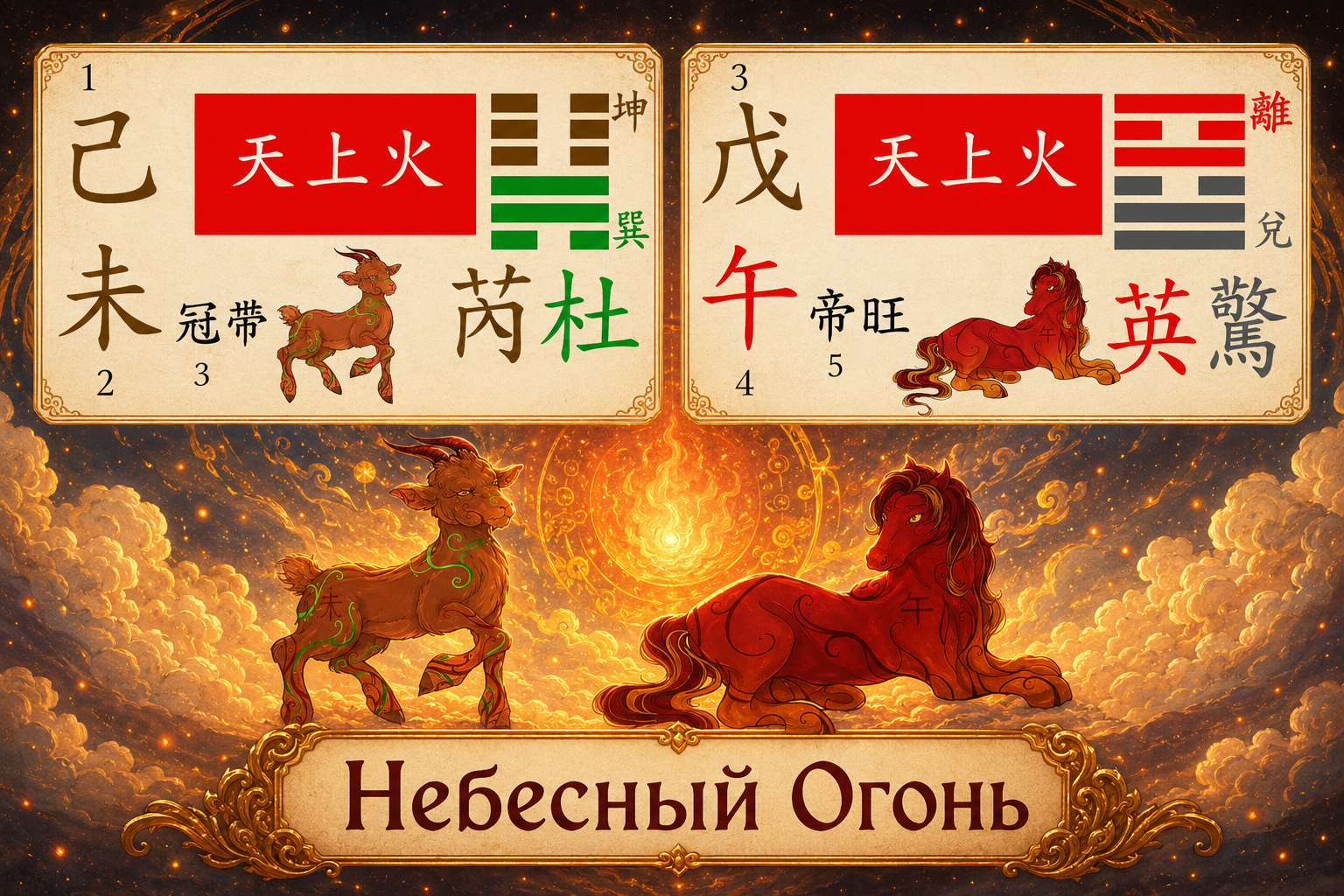 Небесный Огонь 天上火 — На Инь столпов Ву Ву (戊午) и Цзи Вэй (己未) в Ба Цзы