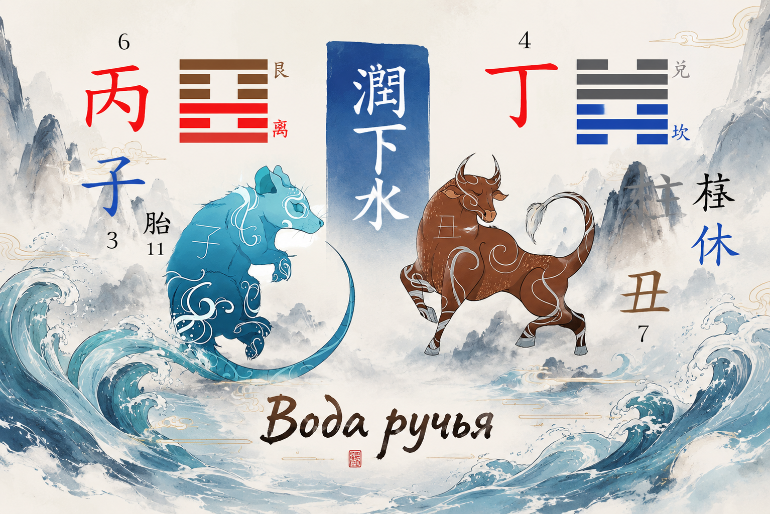 Вода в Ручье 涧下水 — На Инь столпов Бин Цзы (丙子) и Дин Чоу (丁丑) в Ба Цзы